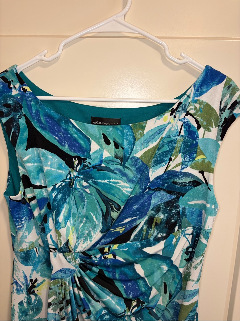 connected apparel Blue & Aqua Floral Twist-Front Midi Dress - Picture 4 of 6